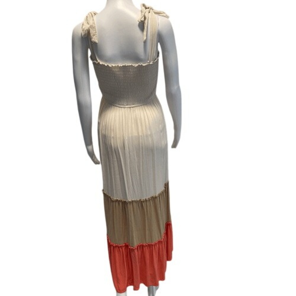 Signify Smocked Colorblock Maxi Dress Tie Straps Coral‎ Beige Size M - Picture 6 of 10